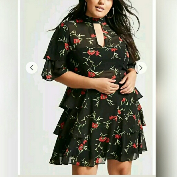 NWT Forever 21 Plus Size Floral Flounce Dress - Picture 2 of 3